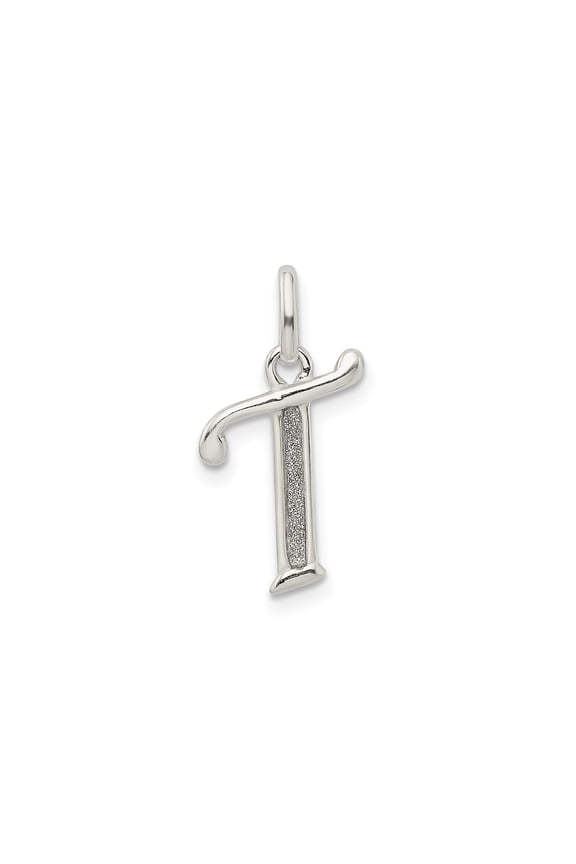 Sterling Silver Letter T Pendant for Women, Polished and Textured Initial Charm, Dainty Alphabet Necklace for Personalized Monogram Jewelry Style
