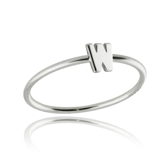 Sterling Silver Letter W Stacking Ring Band, Sizes 5, 6, 7, 8, 9, 10 (10)