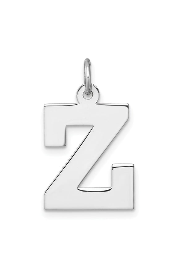 Sterling Silver Letter Z Pendant Necklace Charm for Women and Men, Polished Alphabet Initial in Modern Block Font, Unisex Monogram Jewelry for Identity or Name Jewelry Collections