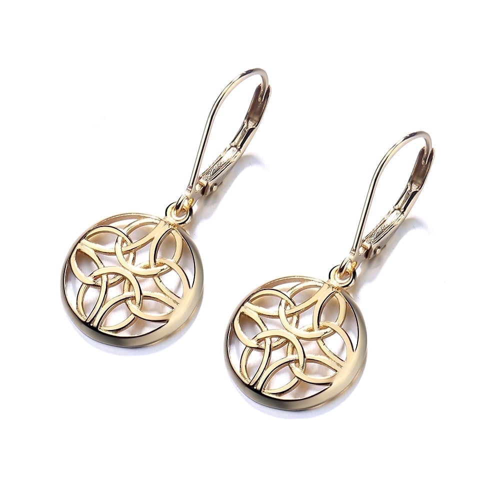14K Gold Plated Lever-Back Celtic Earring over Sterling Silver