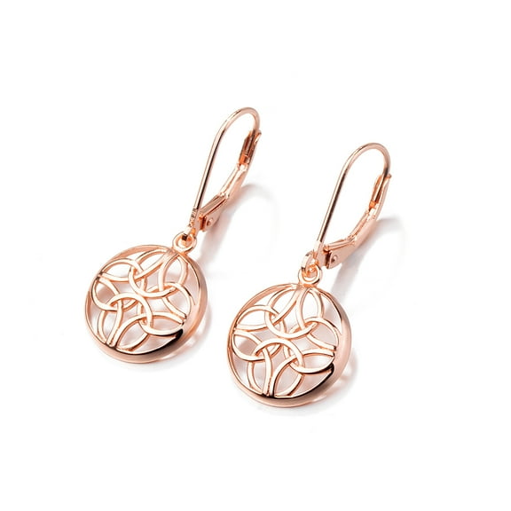 Amy and Annette Sterling Silver Lever-Back Celtic Earring in 14K Rose Gold Plated