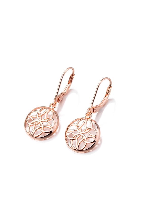 Sterling Silver Lever-Back Celtic Earring in 14K Rose Gold Plated