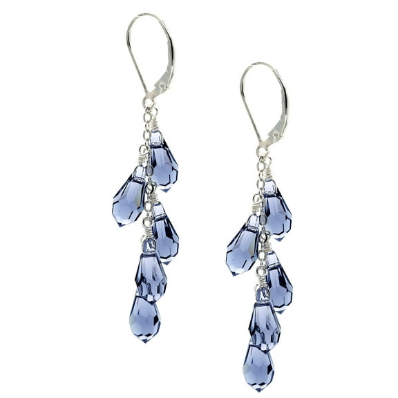 LTC Designs Sterling Silver Lever-Back Earrings with Tanzanite-Colored Austrian Multi-Teardrops, for Adults