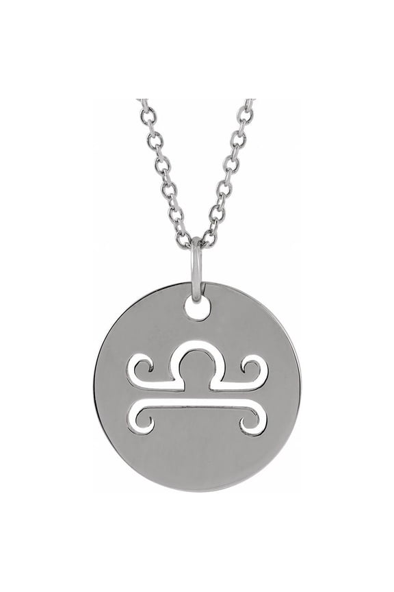 Sterling Silver Libra Zodiac Disc Necklace, 1618" Adjustable Cable Chain