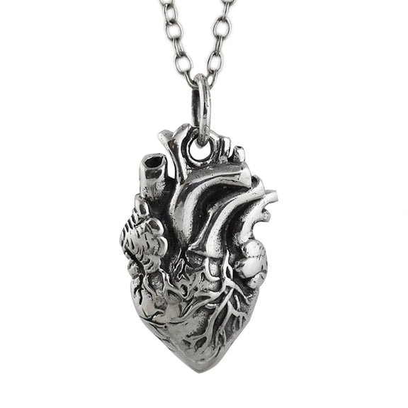 Sterling Silver Lifelike Anatomical Heart Pendant Necklace 18" Chain