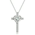 thumbnail image 1 of Sterling Silver Light Aquamarine and White Topaz Heart Cross Birthstone Pendant Necklace, 1 of 4