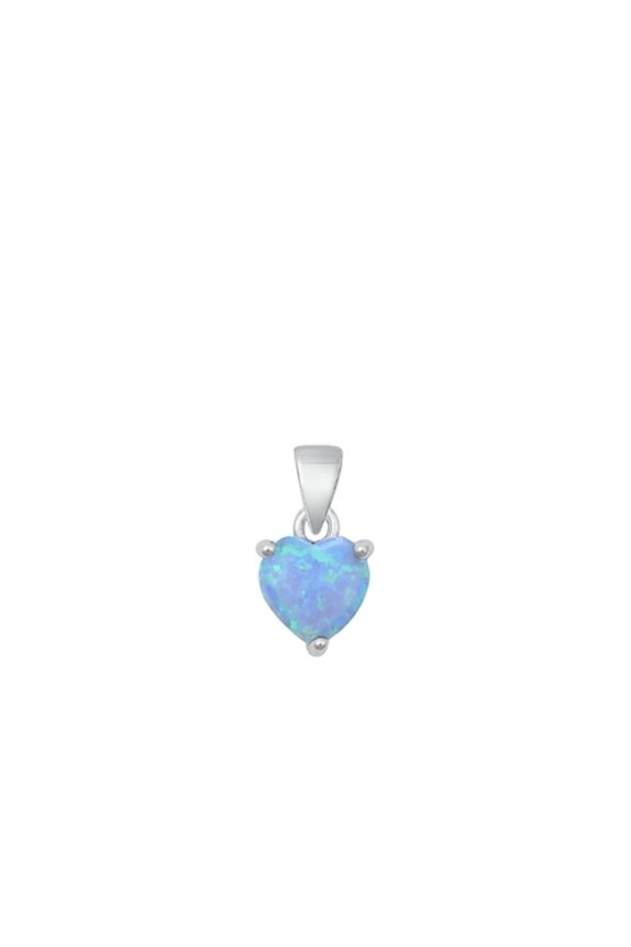 Sterling Silver Light Blue Simulated Opal Heart Charm High Polished Pendant .925 New Jewelry Female