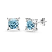 Sterling Silver Light Blue Studded Solitaire Stud Earrings Made with Swarovski Crystals