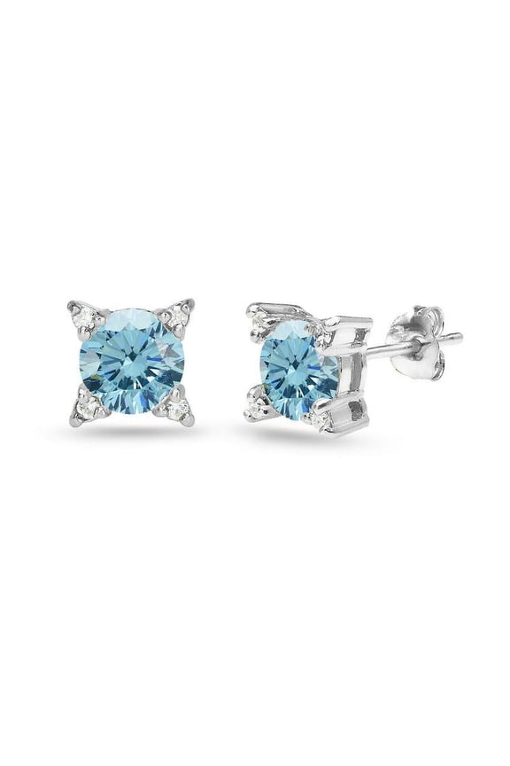 Light Blue Studded Solitaire Stud Earrings Made with Swarovski Crystals