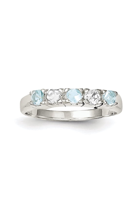 925 Sterling Silver Polished Light Blue and White CZ Cubic Zirconia Simulated Diamond Ring Size 6 - Jewelry Gift for Mo