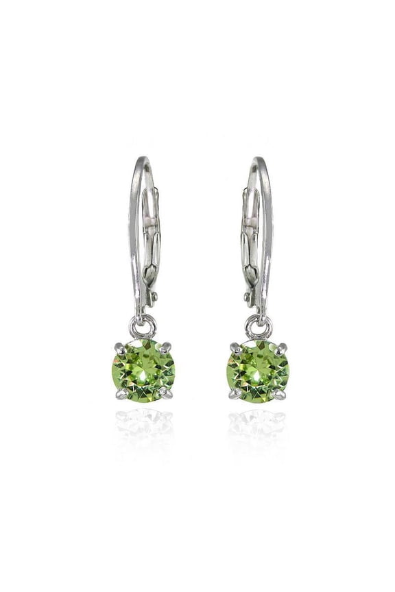 Sterling Silver Light Green 6mm Round Dangle Leverback Earrings Made with Swarovski Crystals