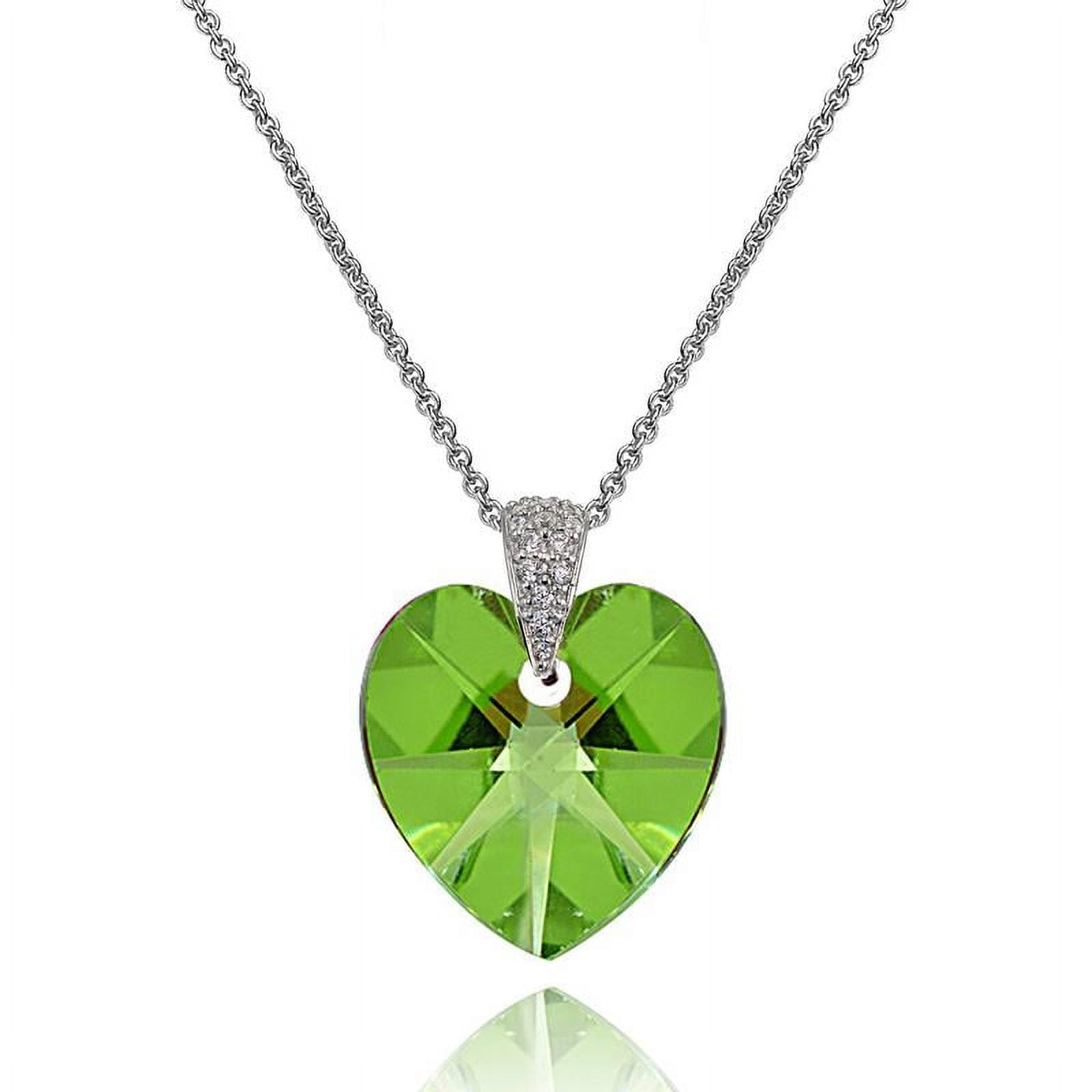 Sterling Silver Light Green Heart Necklace Created with Swarovski Crystals