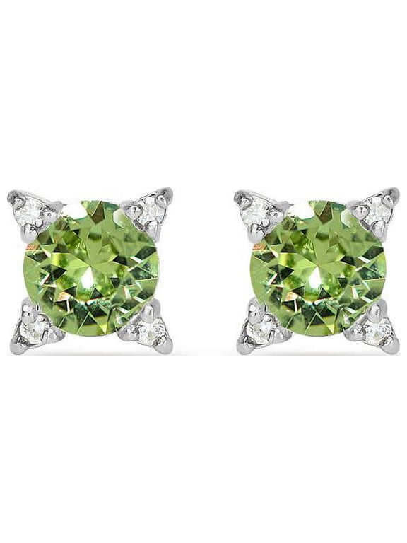 Sterling Silver Light Green Studded Solitaire Stud Earrings Made with Swarovski Crystals