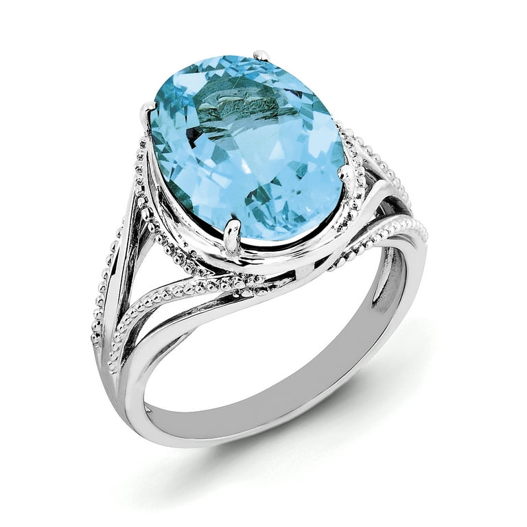 Sterling Silver Diamond & Light Swiss Blue Topaz Oval Ring Sterling Silver Diamond & Light Swiss Blue Topaz Oval Ring