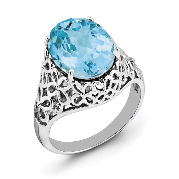 Sterling Silver Rhodium Checker-Cut Sky Blue Topaz Ring QR3176LSBT