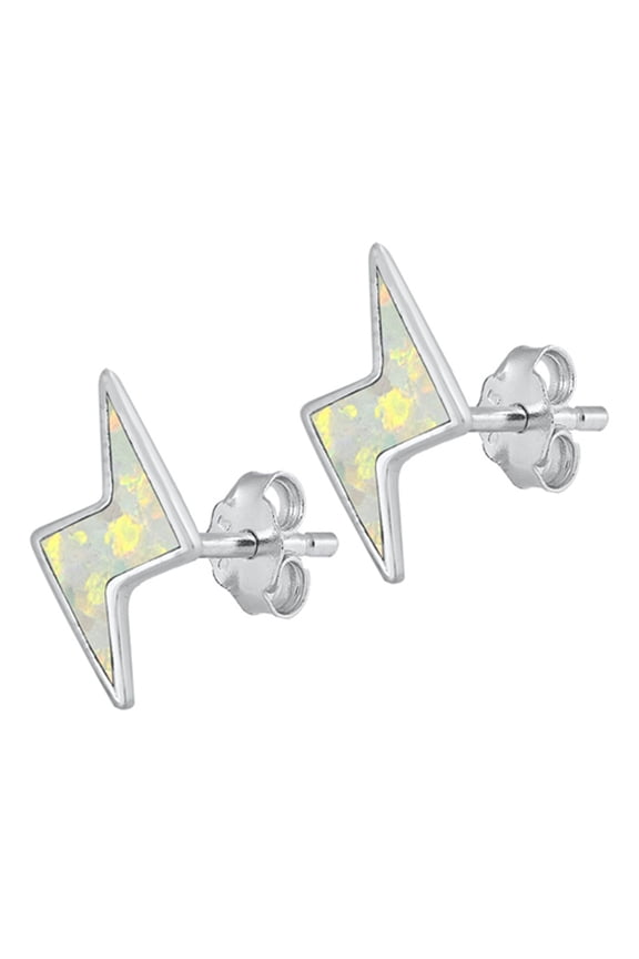 Sterling Silver Lightning Bolt Weather Storm Earrings White Simulated Opal 925 Jewelry Female Unisex