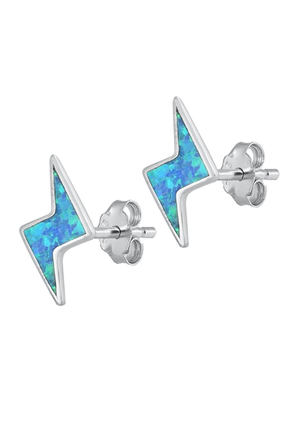 Sterling Silver Lightning Bolt Weather Thunder Earrings Blue Simulated Opal 925 Jewelry Female