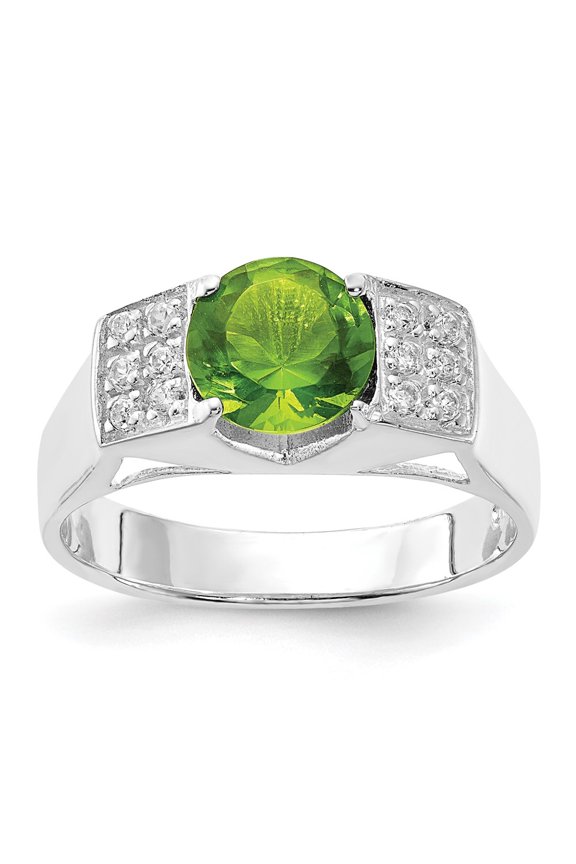 Sterling Silver Lime Green Round w/Pav‚ Sides CZ Ring