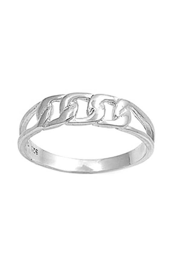 Sterling Silver Link Chain Design Ring 5mm ( Size 4 to 9)