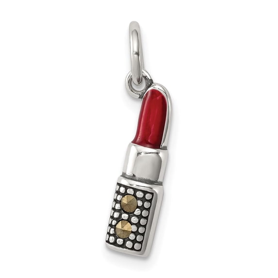 Sterling Silver Lipstick Charm Pendant with Red Enamel, Gold Tone Accents, Feminine Fashion Jewelry for Women, Symbol of Beauty and Confidence for Bracelets or Collectors