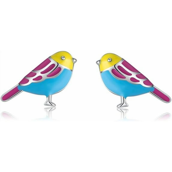 Sterling Silver Little Bird Earrings Stud for Women Teens Colorful Small Bird Stud Earrings Small Pet Animal Earrings Enamel Stud Earrings
