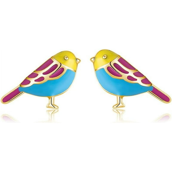 Sterling Silver Little Bird Earrings Stud for Women Teens Colorful Small Bird Stud Earrings Small Pet Animal Earrings Enamel Stud Earrings