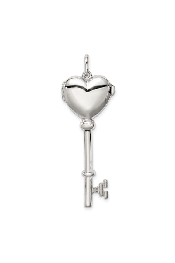 925 Sterling Silver Hinged Polished Holds 2 photos Locket Key Pendant 42x15mm Wide 16mm Thick Locket Necklace for Women