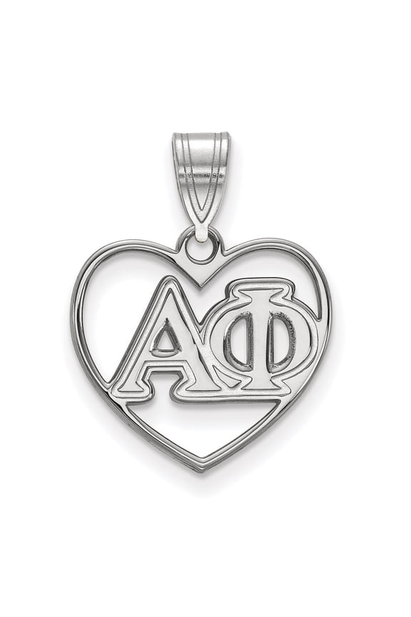 Sterling Silver LogoArt Alpha Phi Sorority Greek Letters Heart Pendant Charm