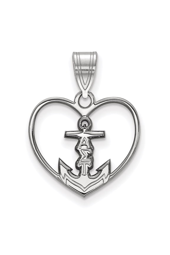 Sterling Silver LogoArt Alpha Sigma Tau Sorority Symbol Heart Pendant Charm