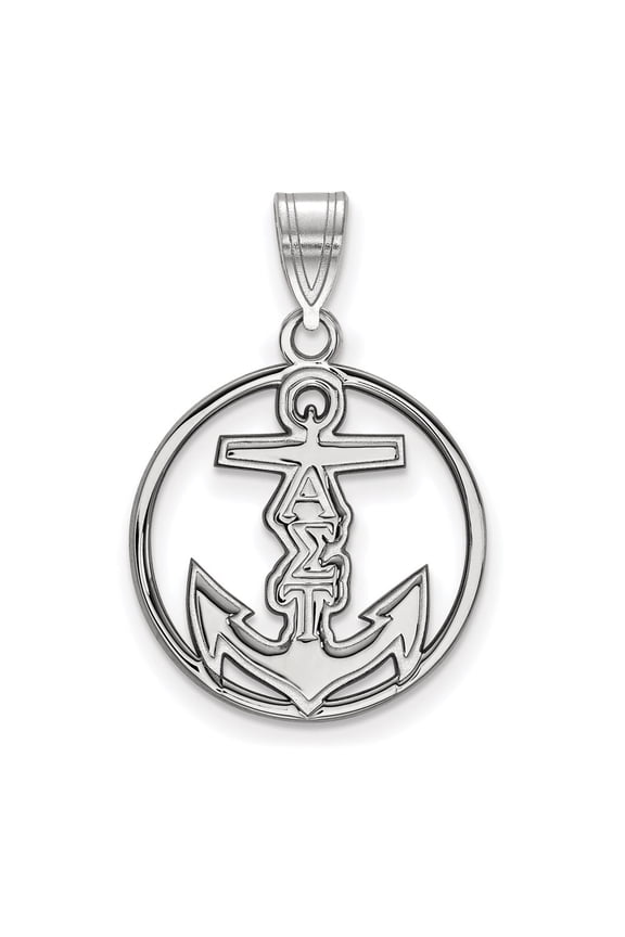 Sterling Silver LogoArt Alpha Sigma Tau Sorority Symbol Medium Circle Pendant Charm