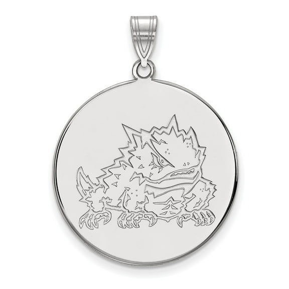 Sterling Silver LogoArt Texas Christian University Horned Frog Extra Large Disc Pendant Charm
