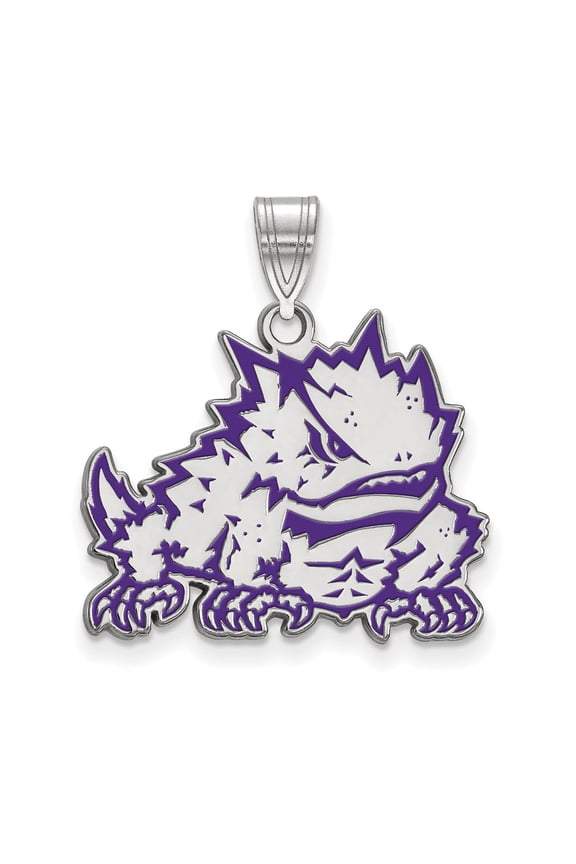 Sterling Silver LogoArt Texas Christian University Horned Frog Large Enameled Pendant Charm