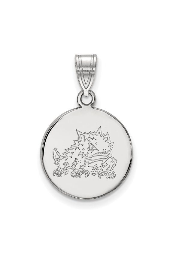 Sterling Silver LogoArt Texas Christian University Horned Frog Medium Disc Pendant Charm