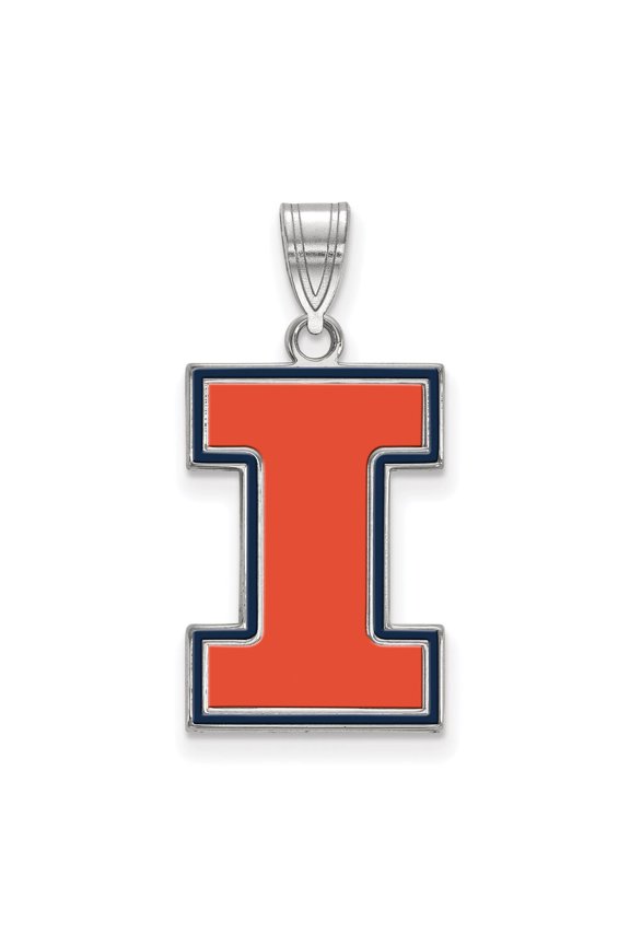Sterling Silver LogoArt University of Illinois Letter I Large Enameled Pendant Charm