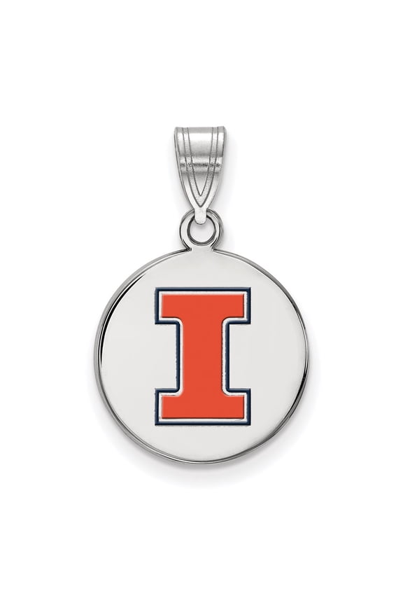 Sterling Silver LogoArt University of Illinois Letter I Medium Enameled Disc Pendant Charm