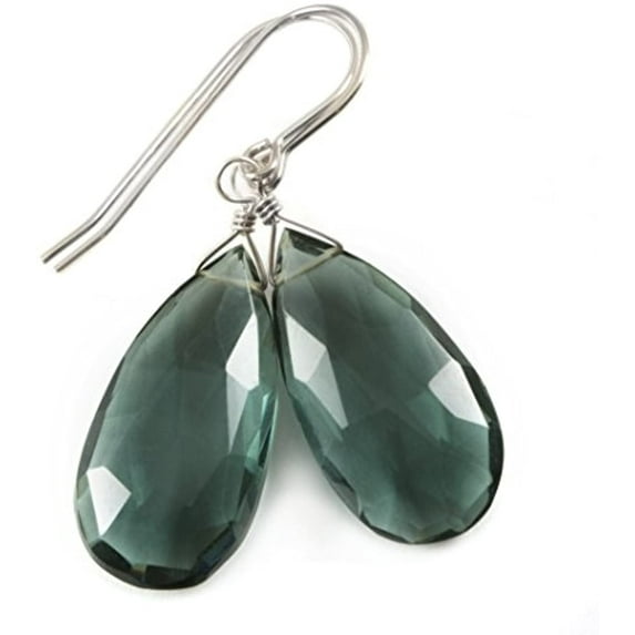 Sterling Silver London Blue Earrings Simulated Topaz Dark Smoky Large Long Faceted