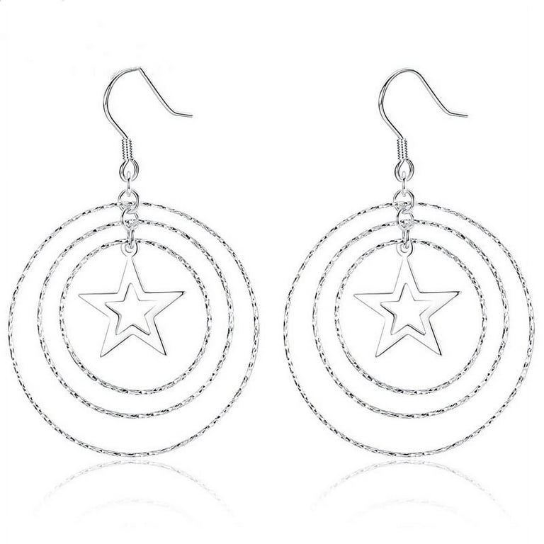 Sterling Silver top Long Dangle Drop tassel star meteor earrings For Women