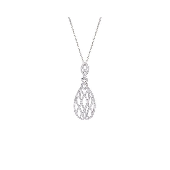 Sterling Silver Long Figure 8 CZ Drop Pendant Necklace with Chain