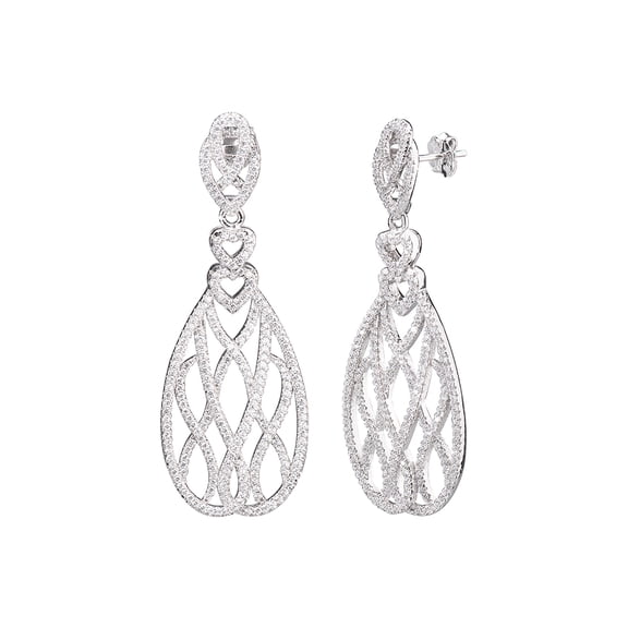 Sterling Silver Long Figure 8 Drop & Dangle Earrings with CZ