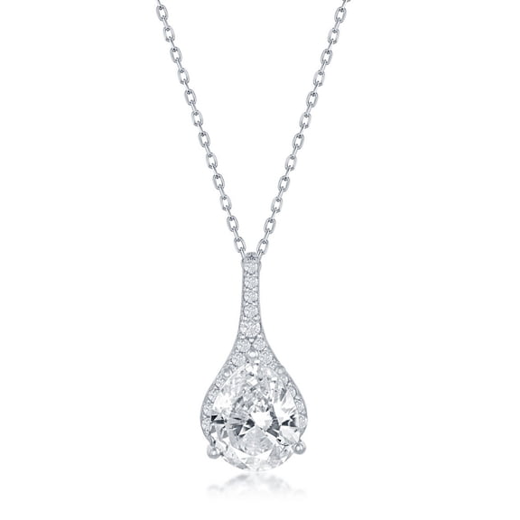 Sterling Silver Long Pear-shaped Cubic Zirconia 16+2" Necklace