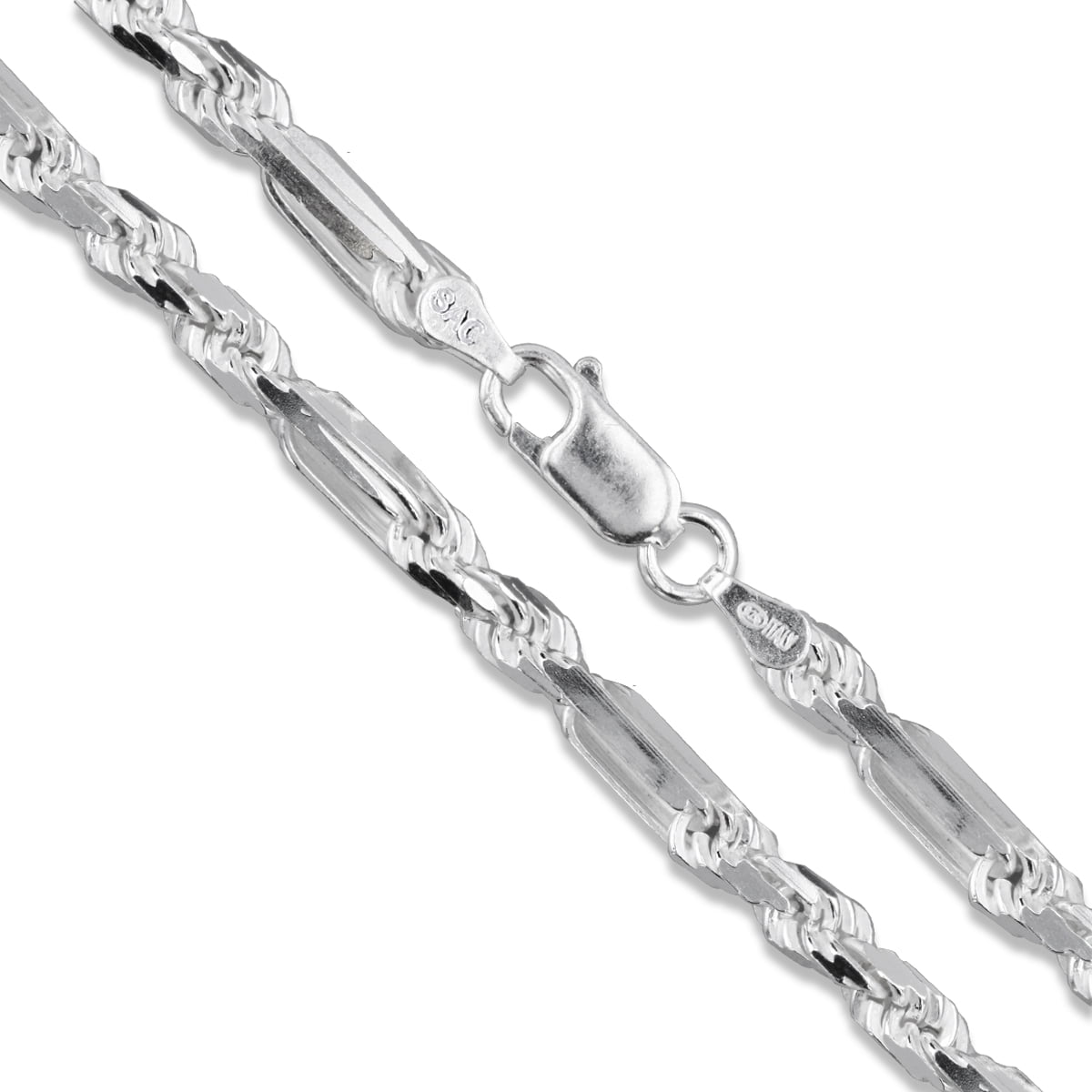 Sterling Silver Long Rope Figarope 3.8mm Wide Knot Figaro Link 