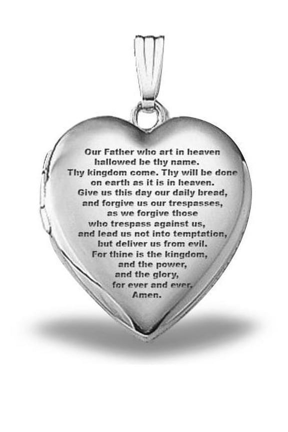 Sterling Silver "Lords Prayer" Heart Locket - 3/4 Inch X 3/4 Inch