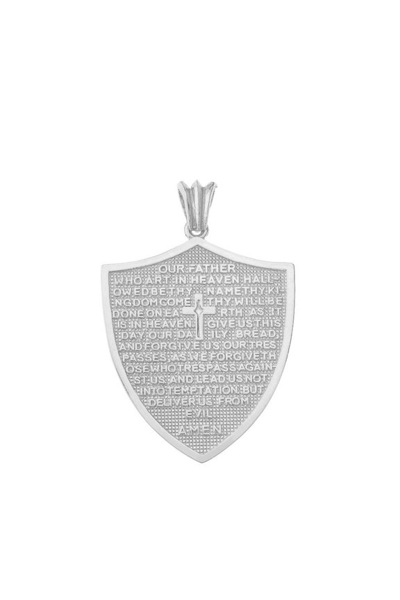Sterling Silver Lords Prayer Shield Medallion Pendant