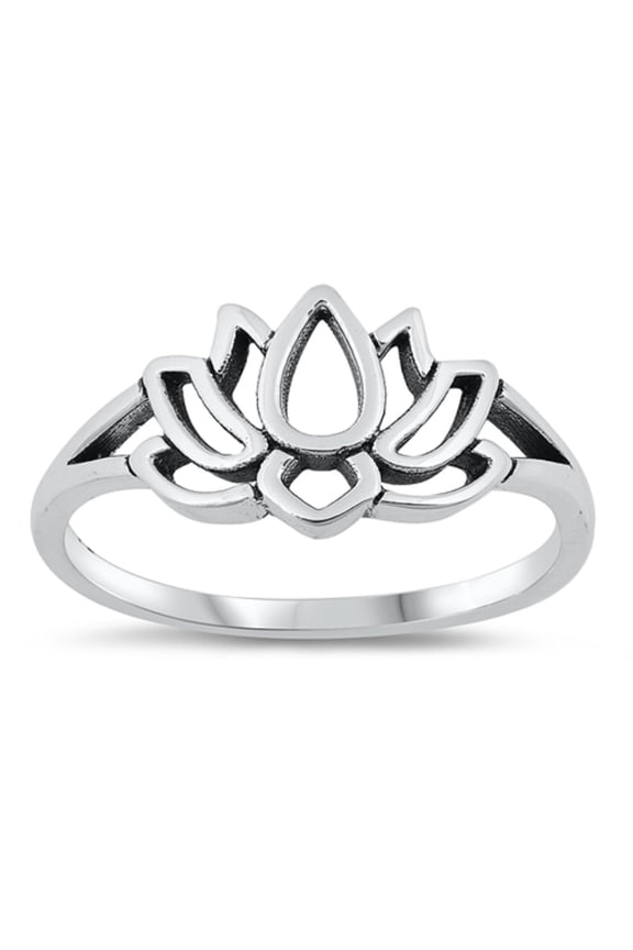 Sterling Silver Lotus Flower Ring Size 9