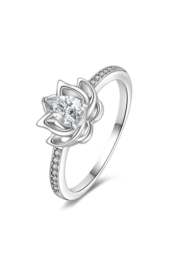 Sterling Silver Lotus Ring for Women Cubic Zircon Lotus Flower Rings Yoga Ring Lotus Jewelry Birthday Mothers Day Gifts for Mom Men (6.5)