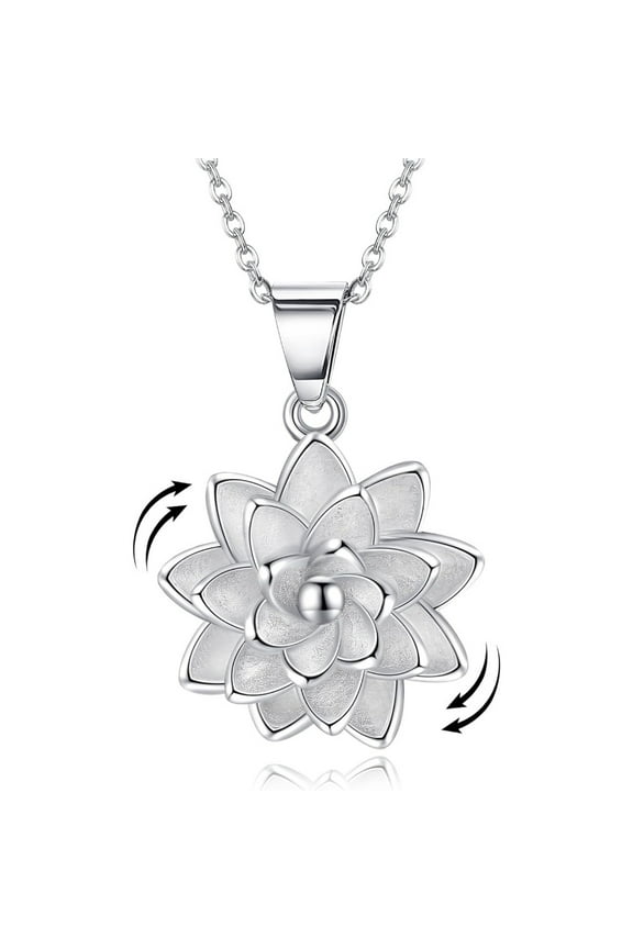 Sterling Silver Lotus/Star Fidget Spinning Anxiety Relieving Necklace Jewelry Gift for Women