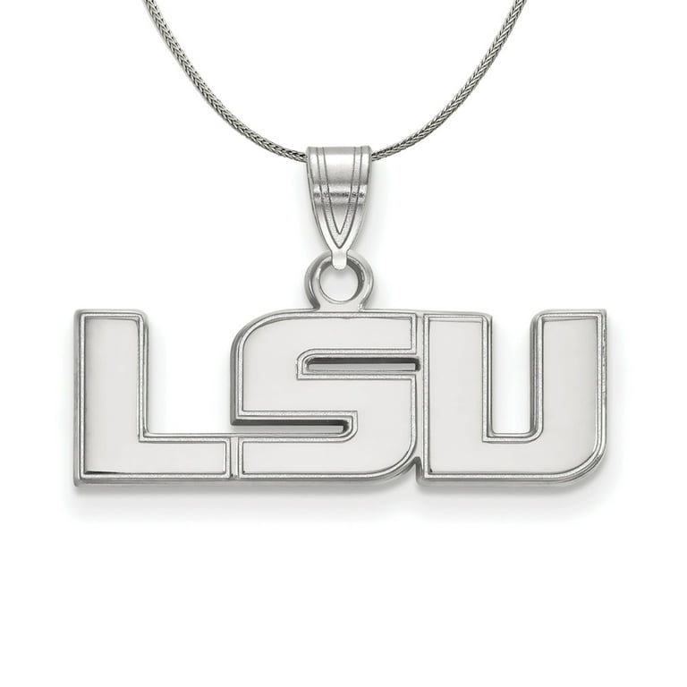 Sterling Silver Louisiana State Small 'LSU' Necklace - 24 Inch 