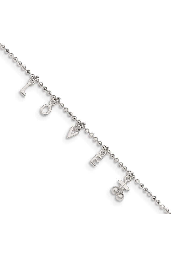 Sterling Silver Love 10 In Plus1 Ext. Anklet Made India qg3169-10