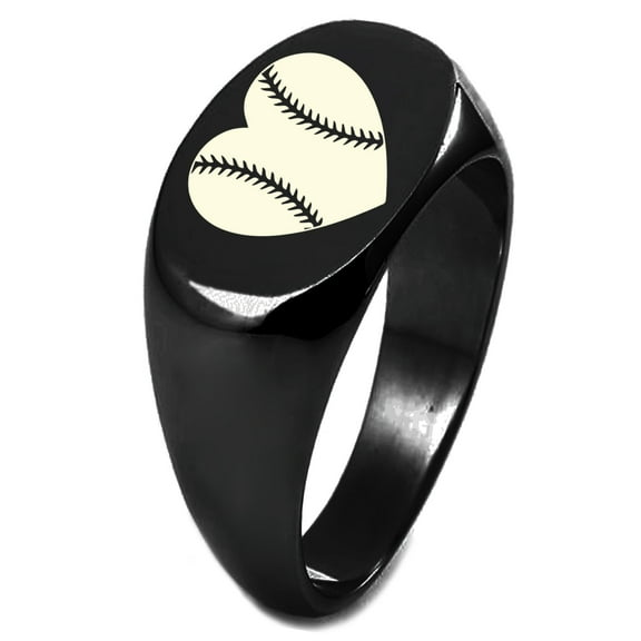 Sterling Silver Love Baseball Heart Engraved Oval Flat Top Polished Ring