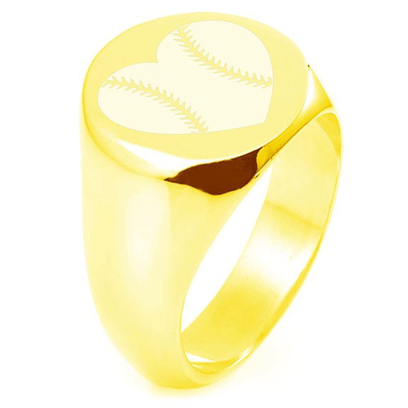 Sterling Silver Love Baseball Heart Engraved Round Flat Top Polished Ring